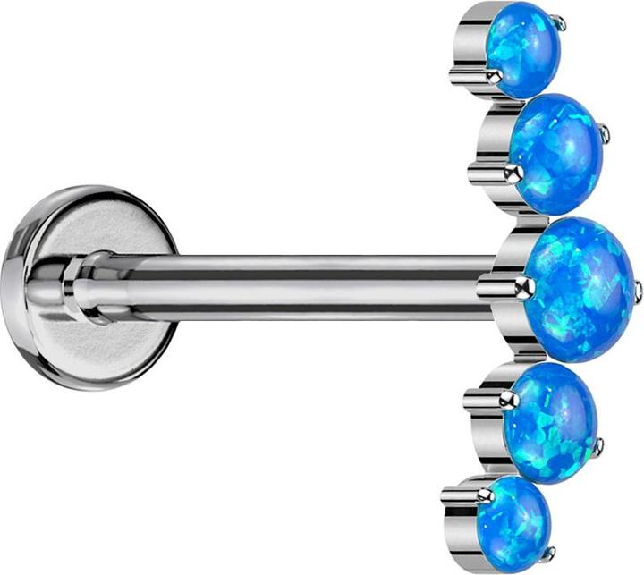 Immagine prodotto Star Piercing Micro labret filo interno argento curvo argento cinque opali blu (senza ottone, Titanio)