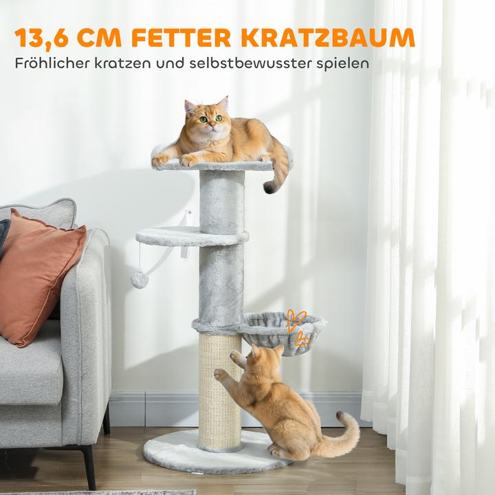 Produktbild PawHut Kratzbaum Spanplatte, Polyester Hellgrau (103.50 cm, Cremeweiss, Hellgrau)