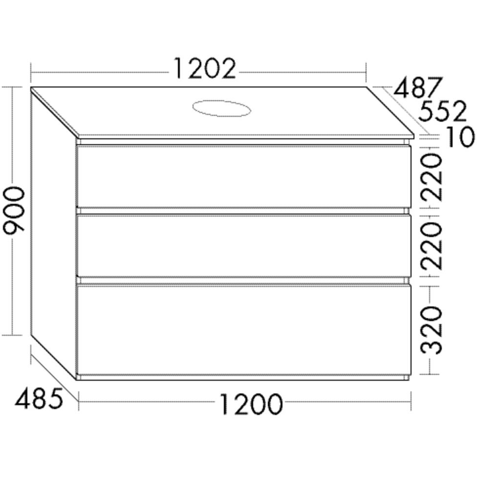 Thumbnail - burgbad, Waschtischkonsole, Lin20 Waschtischunterschrank inklusive Konsolenplatte, 3 Auszüge, Tiefe 552, 1202x552x900mm