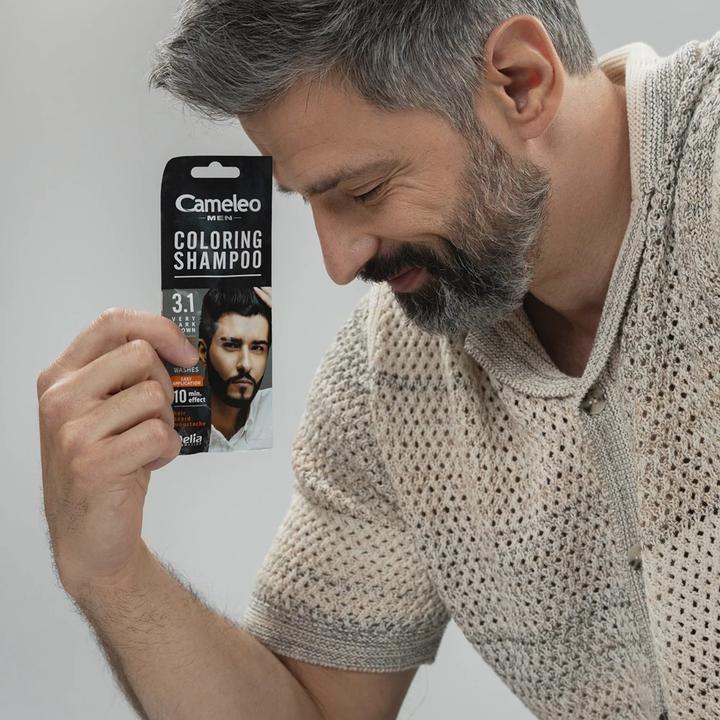 Actual product image Cameleo Men Coloring Shampoo Very Dark Brown Hair Beard Mustache Visible Color in 10 Minutes Refresh