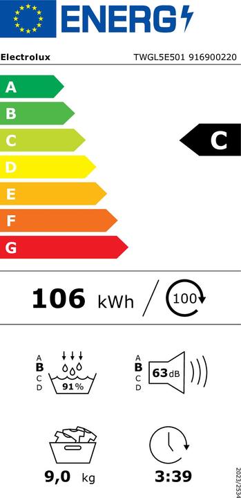 Etichetta energetica Electrolux TWGL5E501 (9 kg, Modificabile, A sinistra)