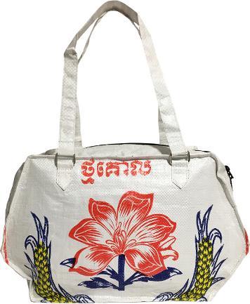 Actual product image Bekos Upcycling - noble handbag from recycled rice bags flower