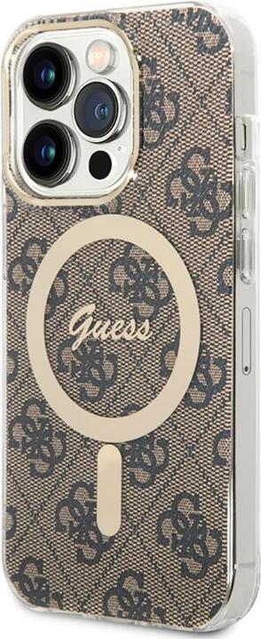 Actual product image Guess Zestaw GUBPP14LH4EACSW Case+ Charger iPhone 14 Pro 6.1" brązowy/brown hard case 4G Print MagSa (Apple iPhone 14 Pro)