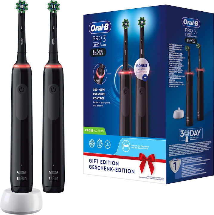 Actual product image Oral-B Pro 3 - 3900 - Black Electric Toothbrushes Duo Pack (Oscillating toothbrush)