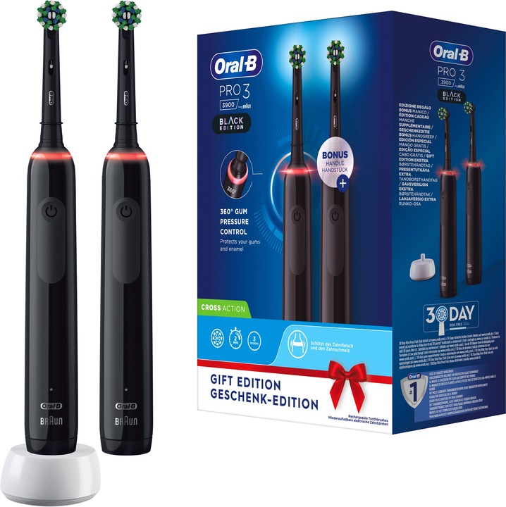 Actual product image Oral-B Pro 3 - 3900 - Black Electric Toothbrushes Duo Pack (Oscillating toothbrush)