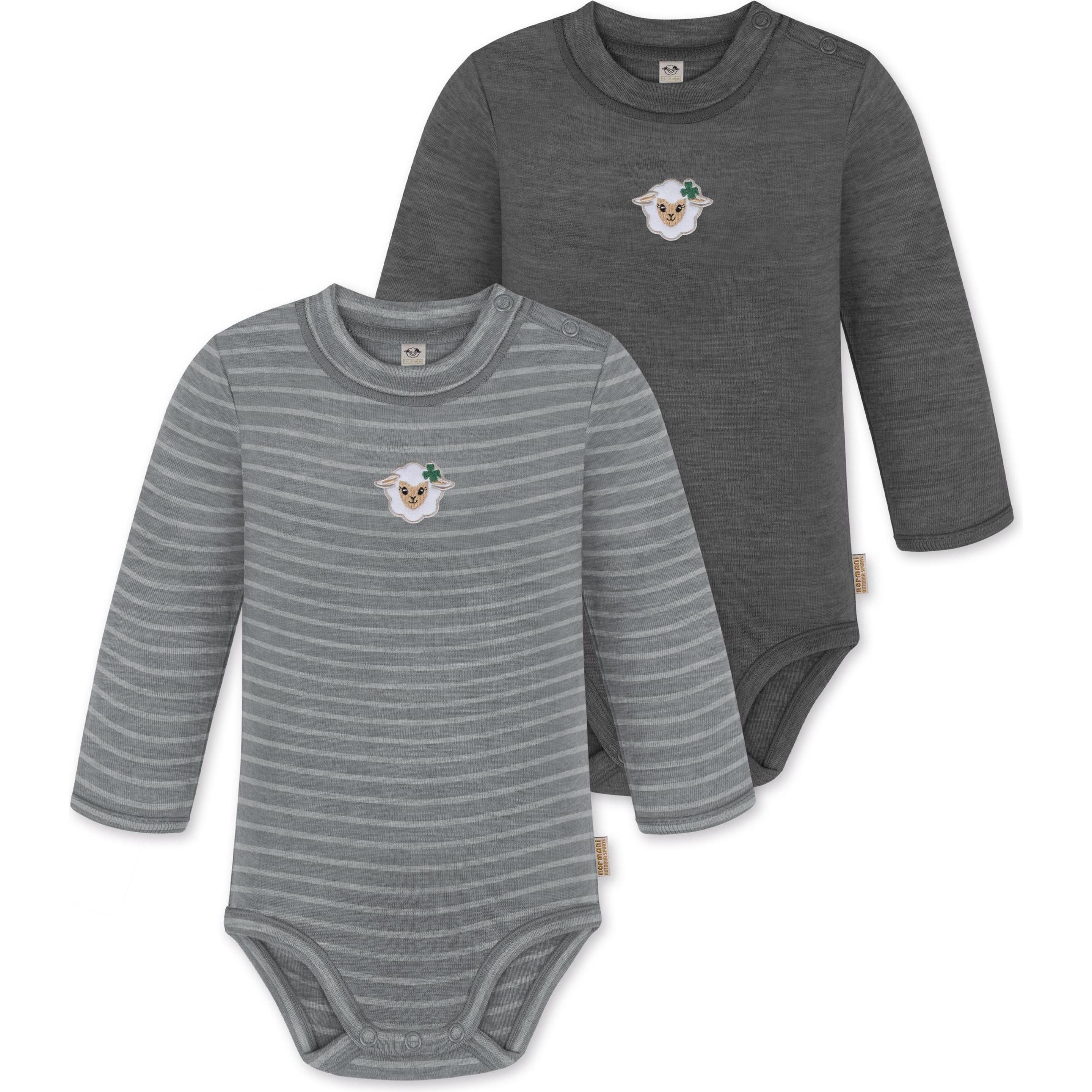 Normani, Herren, Body, 2er Pack Baby Merino Langarmbody „Tuai" - 9401, Grau, (56)