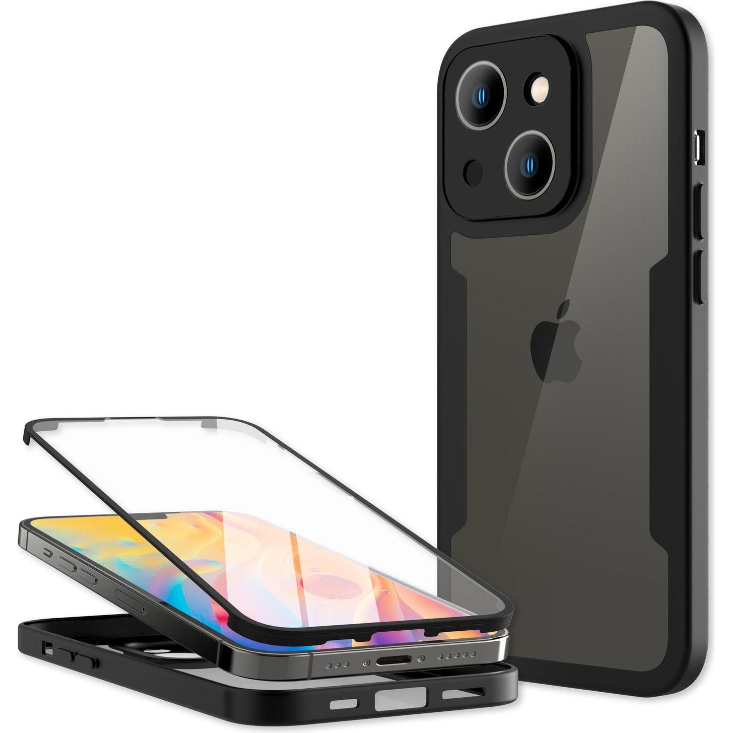 Nalia Klare 360 Grad Hybrid Hülle (Apple iPhone 14), Smartphone Hülle, Schwarz