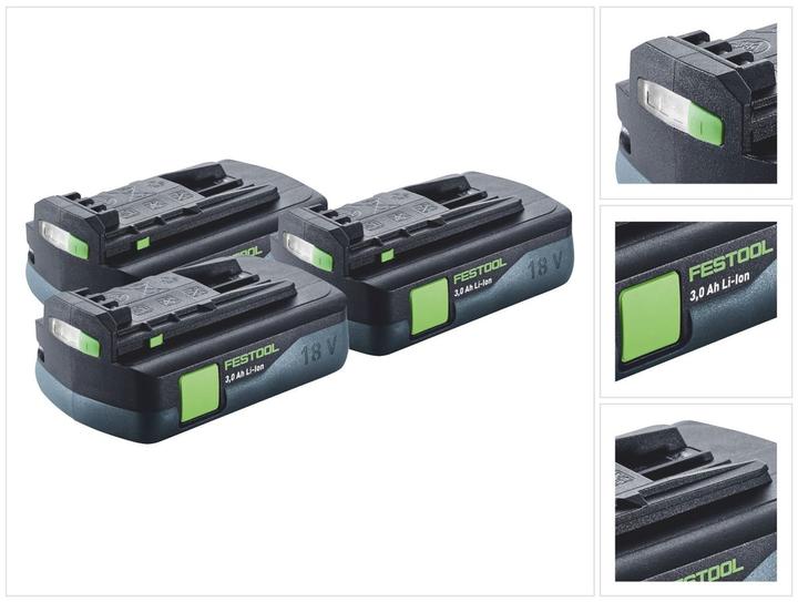 Produktbild Festool Akku Set 3x BP 18 Li 3,0 C Akku 18 V 3,0 Ah / 3000 mAh Li-Ion ( 3x 577658 ) mit (18 V)