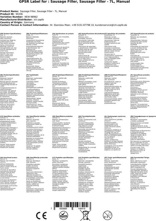 Image du produit Ich-zapfe Embossoir à saucisses, machine à embossage, presse à saucisses - 7L