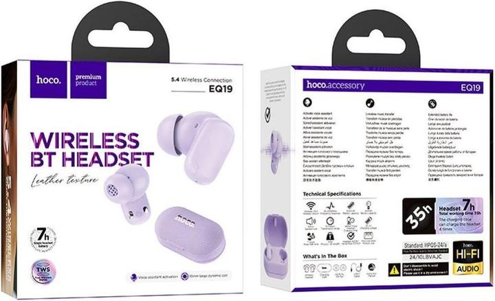 Produktbild Hoco Wireless headphones wireless earphone bluetooth TWS EQ19 purple (7 h, Kabellos)