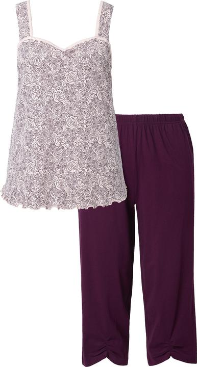 Produktbild Ulla Popken Pyjama, Rosen, Raffung, 3/4-Hose, Taschen, ärmellos (54)