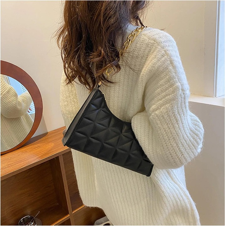 Image du produit Only-Bags.Store Diamond Pattern Shoulder Bag PU Leather Solid Colour Niche Chain Handbag Fashion Underarm