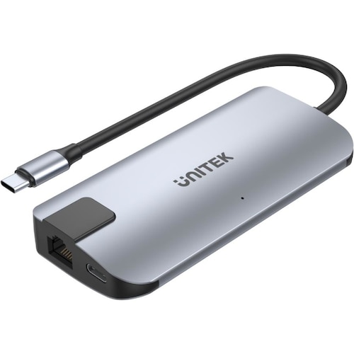 Unitek uHUB P5+ USB 2.0 Type-C (USB-C, 2 Ports), Dockingstation + USB Hub, Schwarz, Grau