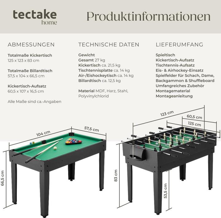 Actual product image tectake Multifunctional games table SirGameALot, 15in1, with accessories