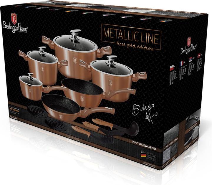 Immagine prodotto BerlingerHaus 15-piece Cookware Set Rose Gold Edition (Set di pentole e padelle da cucina, Alluminio)
