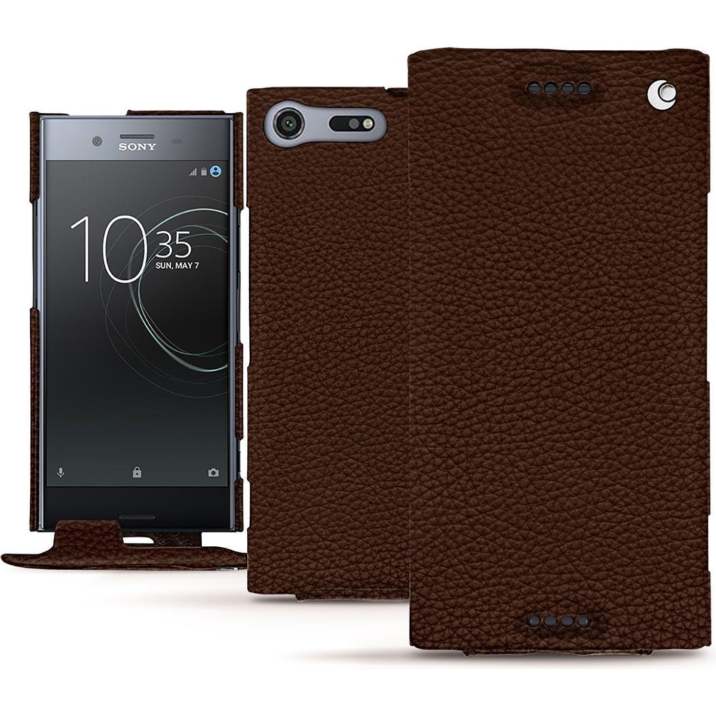 Noreve Lederschutzhülle vertikal (Sony Xperia XZ Premium), Smartphone Hülle, Braun