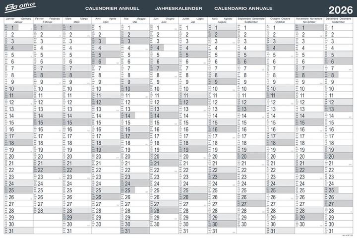 BoOffice Jahresplaner (90 x 60 cm, Kein Einband, Deutsch, Französisch, Italienisch, Englisch)