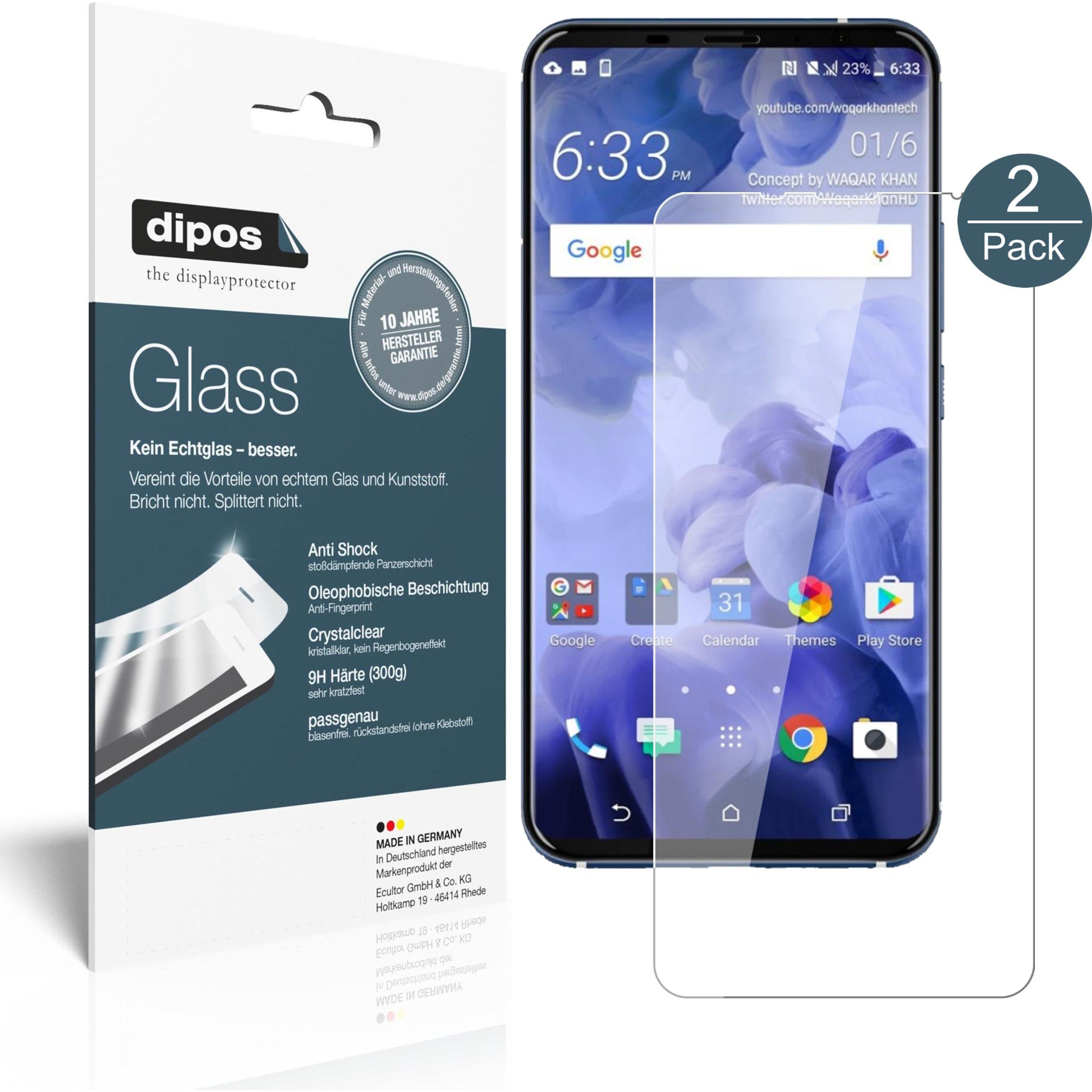 Dipos Displayschutz Anti-Shock (2 Stück, HTC U11+), Smartphone Schutzfolie, Transparent