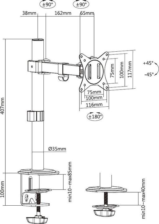Actual product image equip Table mount 17"-32"/ 1TFT 9kg 360° gas spring ws (Table, 32")