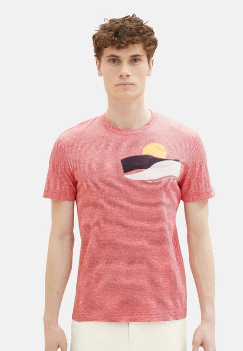 Image du produit Tom Tailor T-Shirt Gestreiftes Kurzarmshirt mit Rundhalsausschnitt und Foto-Print (XXL)