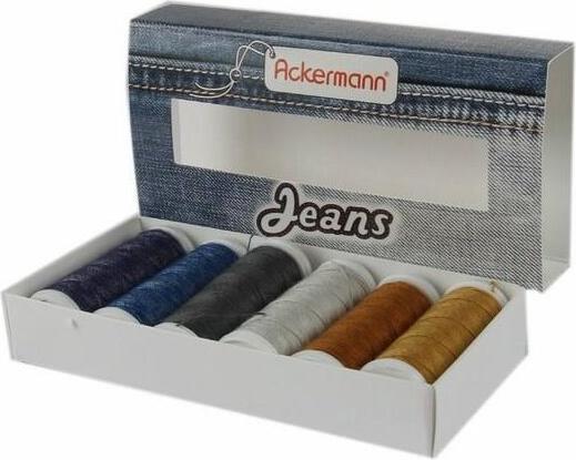 Image du produit Jeans Nähgarnset Farben Mix, Jeansgarn 4x Stärke 30 zu je 70m & 2x Stärke 80 zu je 150m