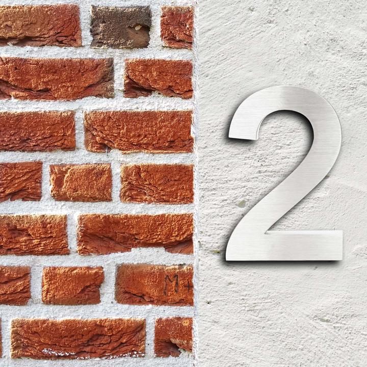 Image du produit Wiltec Plaque Numéro Maison Chiffre "2" 3D 20cm Acier inoxydable Résistant Intempéries Matériel F