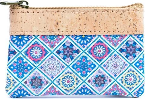 MB Cork Schickes Mini-Portemonnaie aus bedrucktem Kork mit zwei Reissverschlussfächern