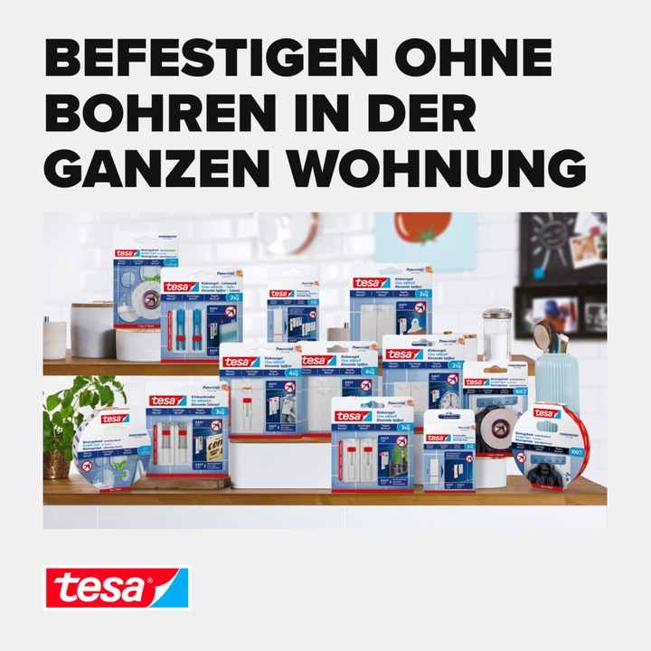 Produktbild tesa Klebenagel für Fliesen & Metall, 2kg Halteleistung, spurlos ablösbar & wiederverwendbar