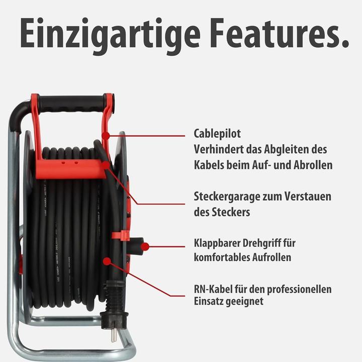 Produktbild Brennenstuhl 9232250100 Kabeltrommel 25 m Schwarz Schutzkontakt-Stecker (25 m, 2.50 mm²)