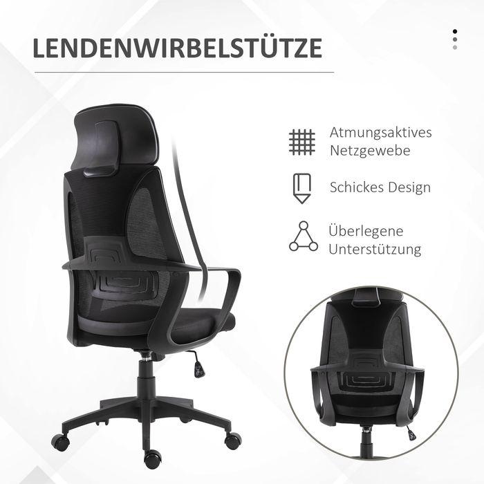 Image du produit Swisshandel24 Bürostuhl, Wippfunktion, mit Kopfstütze, Lendenstütze Schwarz (45 - 55 cm)