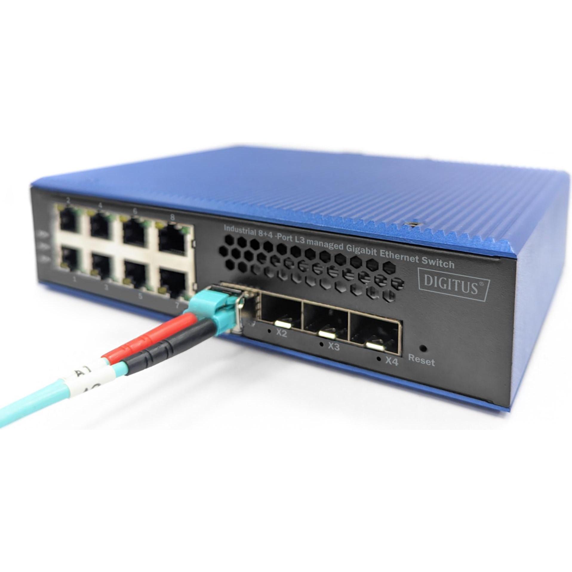 Thumbnail - Digitus Industrial 8 + 4 10G Uplink Port L3 managed Gigabit Ethernet Switch (12 Ports), Netzwerk Switch, Schwarz