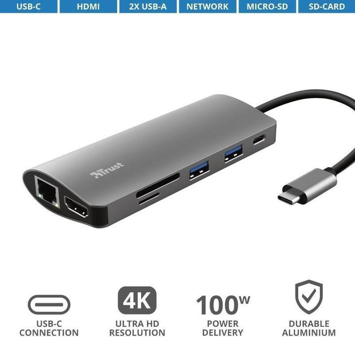 Actual product image Trust Docking Station Dalyx 7-in-1 USB-C (USB-C, 1 Ports)