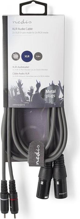 Immagine prodotto Nedis Cavo audio bilanciato | 2x XLR 3-pin maschio | 2x RCA maschio | Nichelato | 1,50 m | tondo | PV (1.50 m, Cinch)