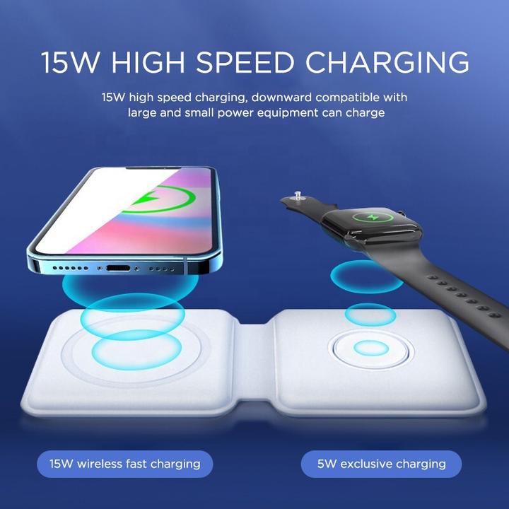 Produktbild PhoneLook Faltbare 15W Wireless Charger 3 in 1 Ladegerät für iPhone, AirPods & Apple Watch Hellblau (15 W)