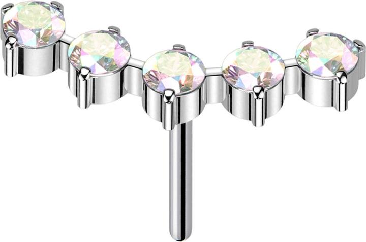 Actual product image Star Piercing Threadless curved silver five round crystals multicolour (without brass, Titanium)
