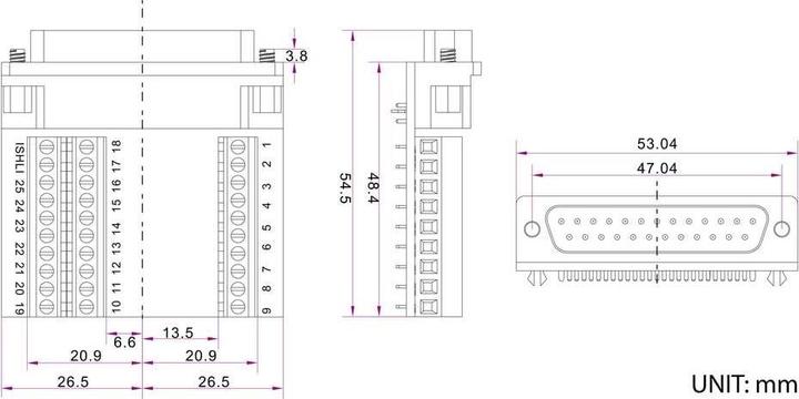 Produktbild Tru Components D-SUB Stecker 90 ° Polzahl: 25 Schrauben DSUB25M-27TB-3 1 St.