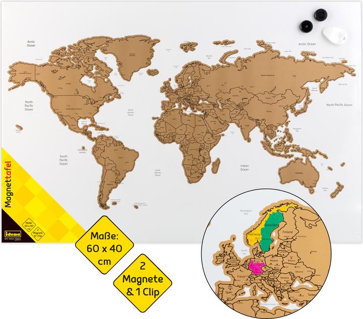 Actual product image Idena Magnetic board 60x40cm world map with accessories (World map, 60 x 40 cm)