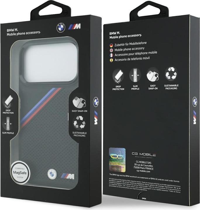 Produktbild BMW Etui M Tricolor Metal Logo MagSafe do iPhone 17 Pro czarny (Apple iPhone 17 Pro)