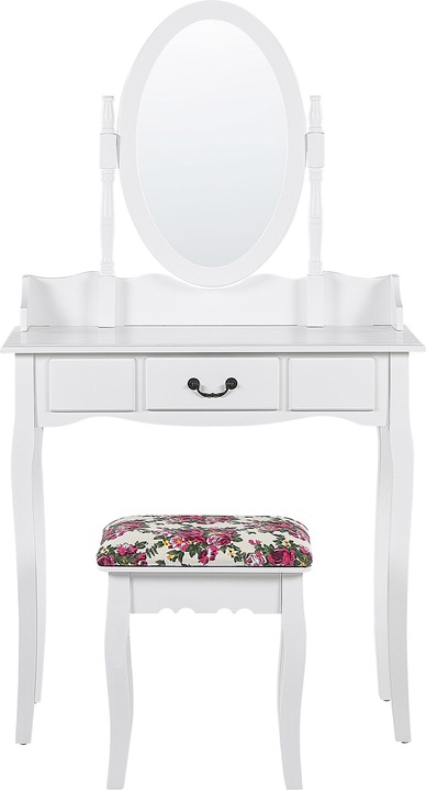 Produktbild Beliani Schminktisch mit ovalem Spiegel Hocker 1 Schublade weiss SOLEIL (39 x 30 x 47 cm)