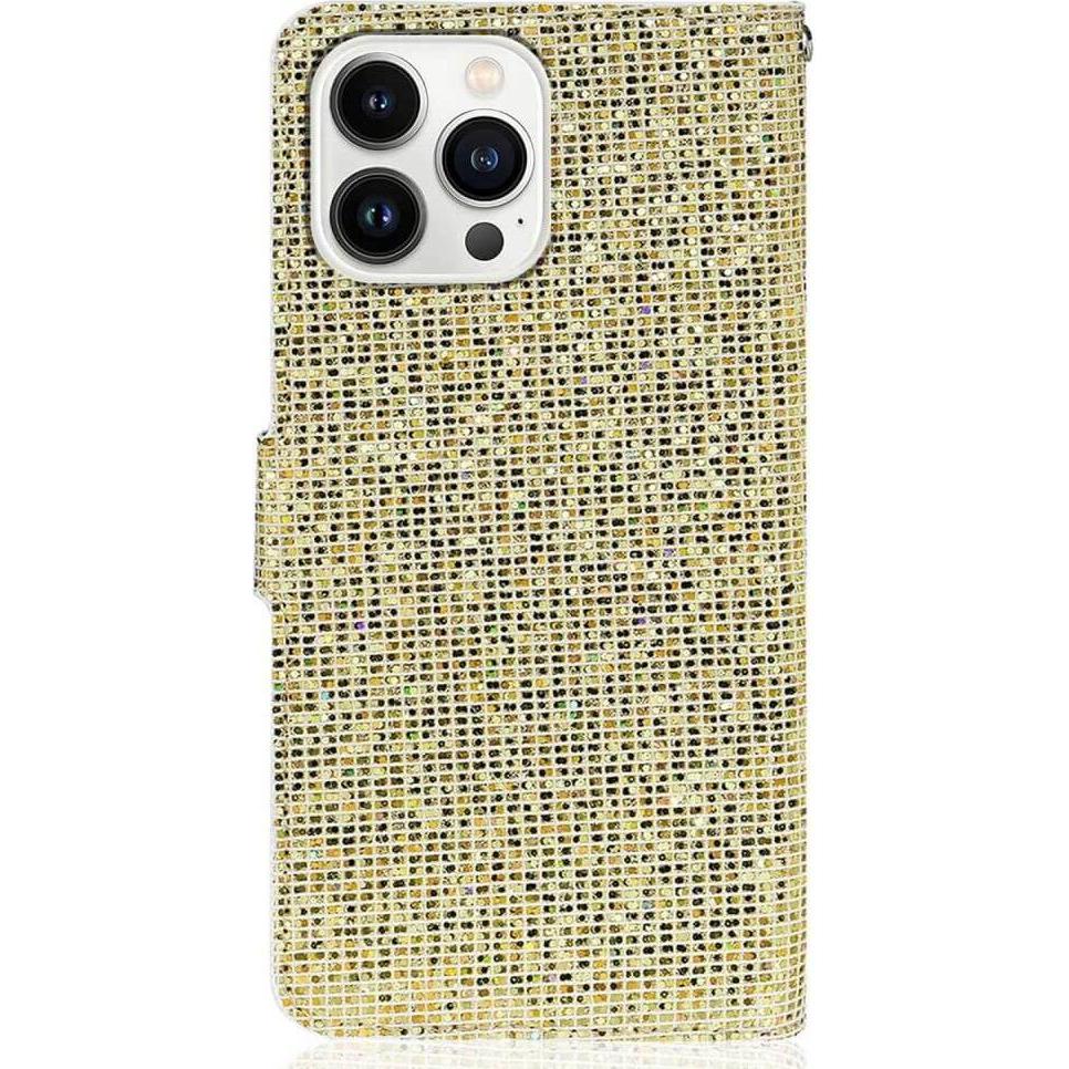 Cover-Discount iPhone 14 Pro - Glitter Leder Etui gold (Apple iPhone 14 Pro), Smartphone Hülle, Gold
