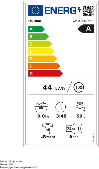 Energy Label Samsung Washing machine WW6000 9kg (9 kg, Left)
