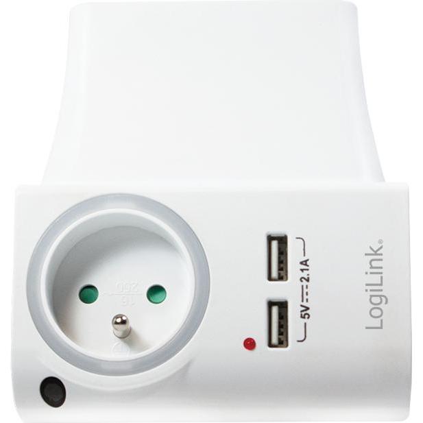 LogiLink USB Steckdosenadapter, USB Ladegerät, Weiss