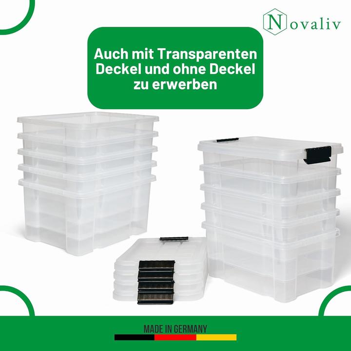 Image du produit Novaliv 12x Aufbewahrungsboxen mit Deckel 5L Anthrazit Nestbar stapelbare Storage boxes mit Clipvers (19 cm, 5 l, 12x)