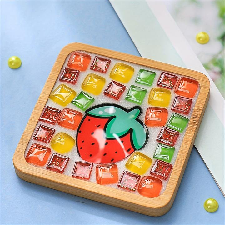 Produktbild Activity Board DIY Glasmosaikfliesen für Handwerk, gemischte Farbe Mosaik Kits mit hölzernen Untersetzer für