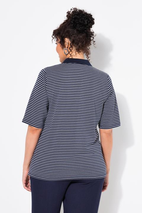 Actual product image Ulla Popken Striped Short Sleeve Polo Collar Tee (62)