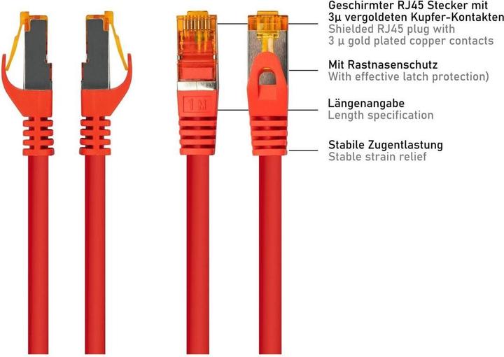 Produktbild Varia Patchkabel Cat. 7 TPE rot 10m – Netzwerkkabel flexibel (S/FTP, CAT7, 10 m)
