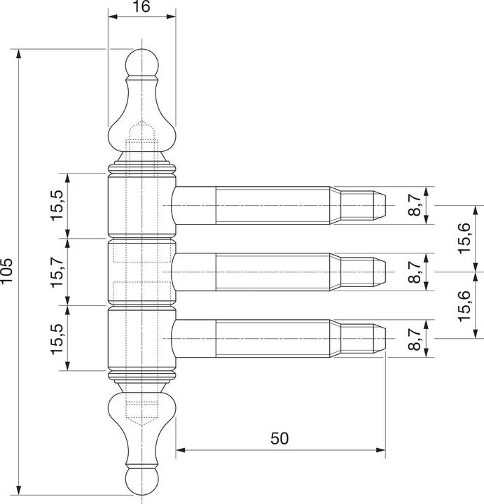 Produktbild SFS Einbohrzierband 16 mm Türband mit 3-Stufengewindebolzen, bronze patiniert