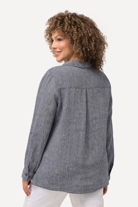 Actual product image Ulla Popken Roll-Tab Sleeve Button Front Linen Blouse (42, 44)