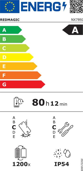 Energy Label Nubia RedMagic 10 Pro (512 GB, cyclonic, 6.85", Dual SIM, 5G)