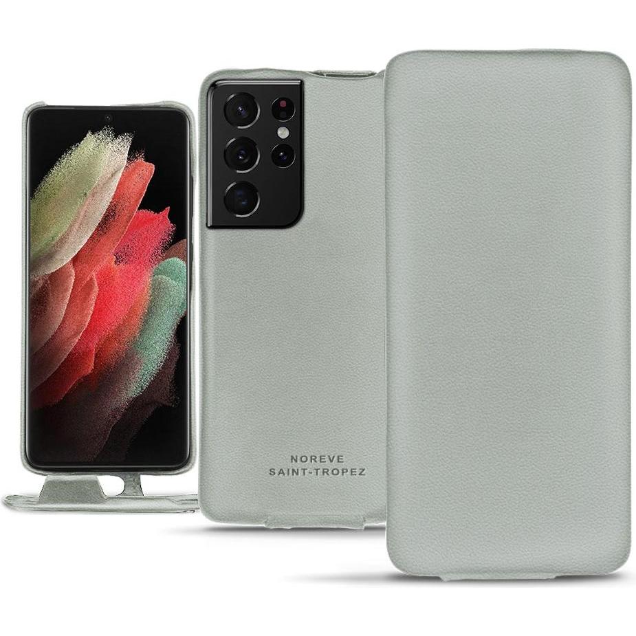 Noreve Lederschutzhülle vertikal (Samsung Galaxy S21 Ultra), Smartphone Hülle, Grau